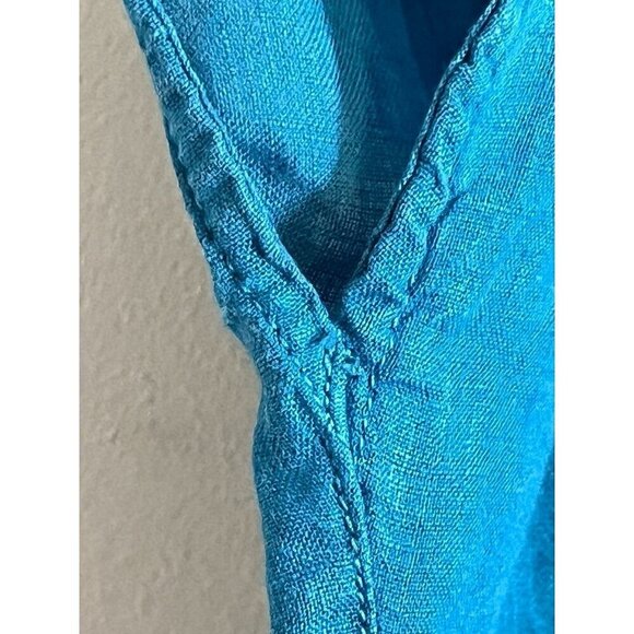 Tahari Coastal Linen Top L Blue Euro Summer Old Money Preppy Classic Relaxed 80s - Picture 7 of 11